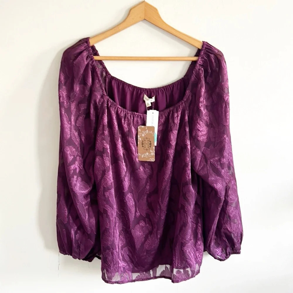 Stitch fix mason & belle purple jacquard floral metallic blouse top sz XL NWT